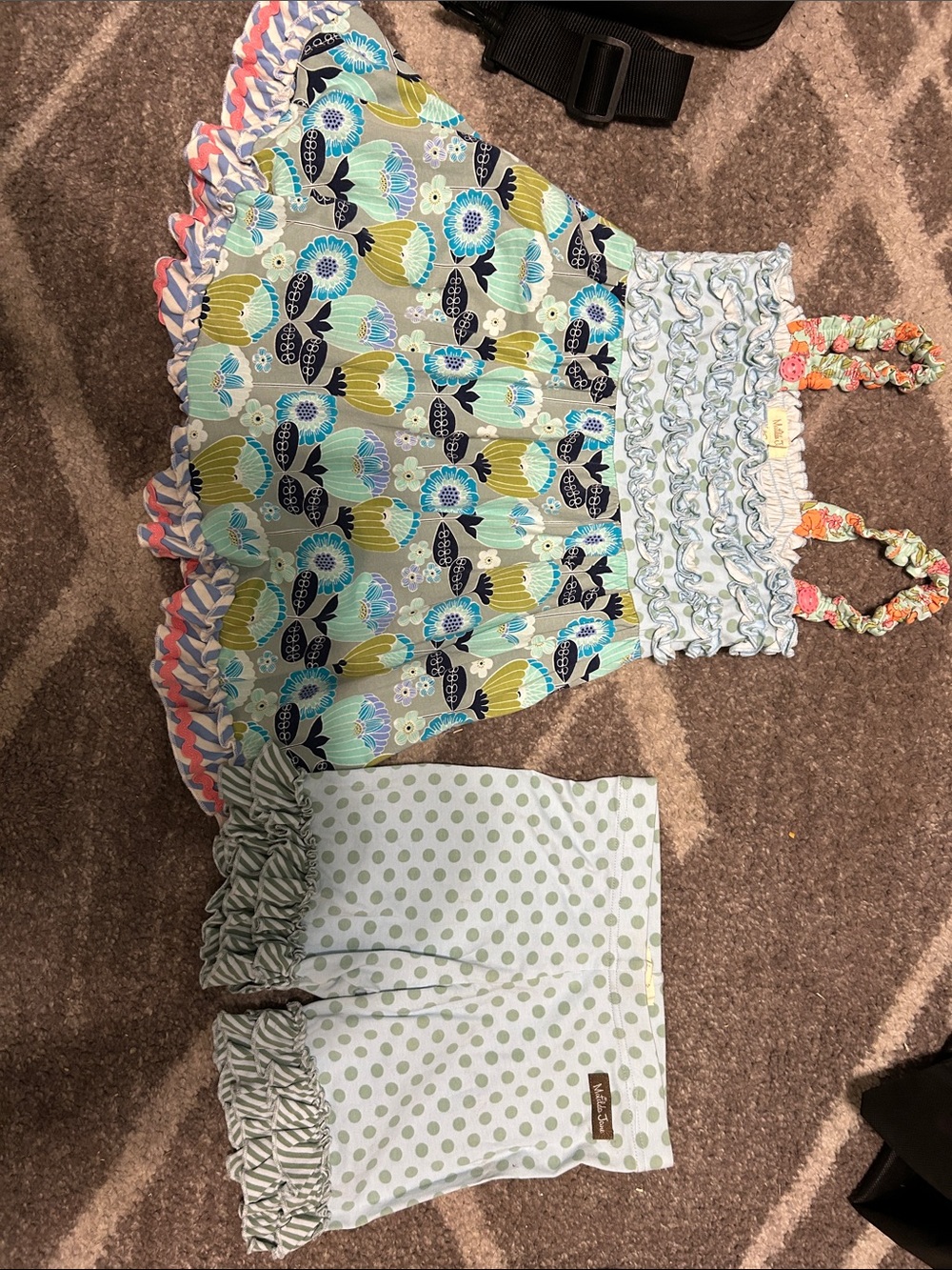 Matilda Jane Girls Floral Smocked Tank & Polka Dot Shorts - Blue Green Yellow